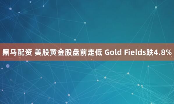 黑马配资 美股黄金股盘前走低 Gold Fields跌4.8%